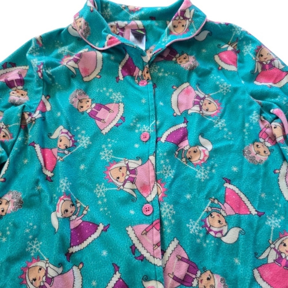 Dollie & Me Pajama Set Kids Size 14 Teal Blue Pink Doll Snowflake Fleece Cozy - Picture 8 of 13
